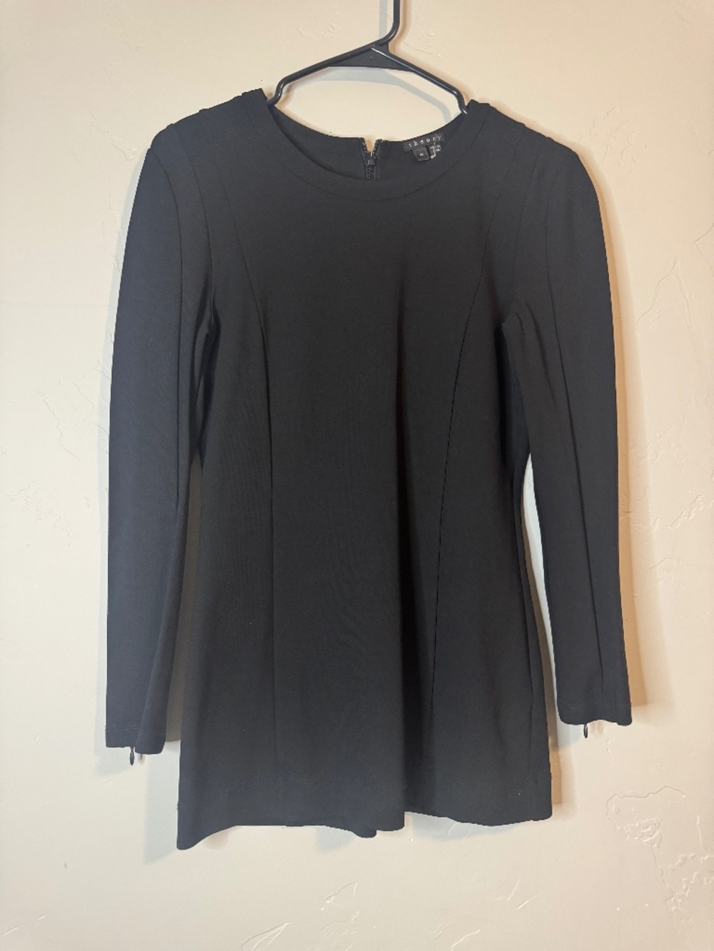 Theory Black Peplum Long Sleeve Top, Size M